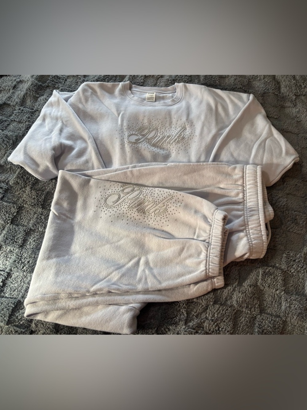 PINK IVY Fleece Classic Bling Hydrangea Blue Crew Sweatshirt & Joggers Set